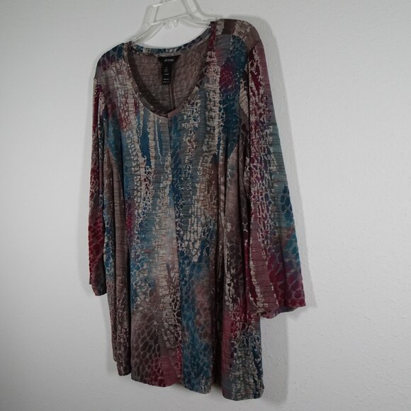 Ali Miles Knit Tunic Top Women's Plus Size 1X Multicolor Loose Fit Burnout - Picture 3 of 10